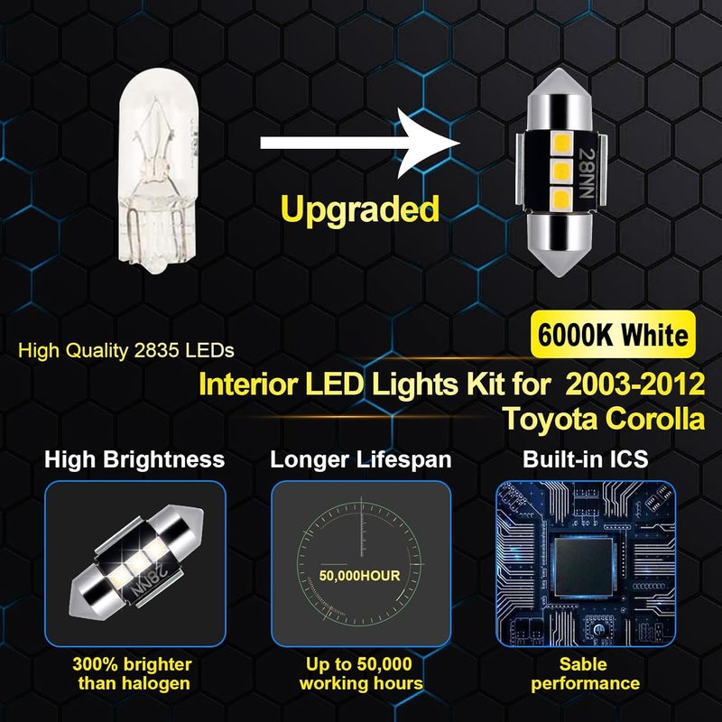 EASY EAGLE LED Interior Car Lights for Toyota-Corolla-2003-2012: 6 Piece Kit White LED Light Bulbs - Super Bright 6000K + Install Tool - Image 4